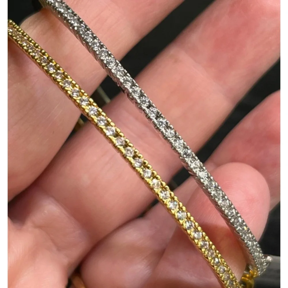 LOT OF 2, NEW Aubrey Adele BANGLE BRACELET Silver-Gold Tone CLEAR CRYSTAL Tennis